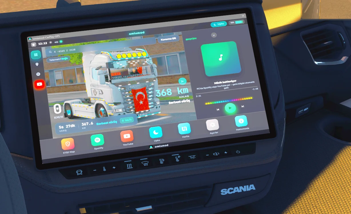 Omixmod CarPlay v2.0.0 — ETS2 Cabin GPS ( Fixed ) New Version