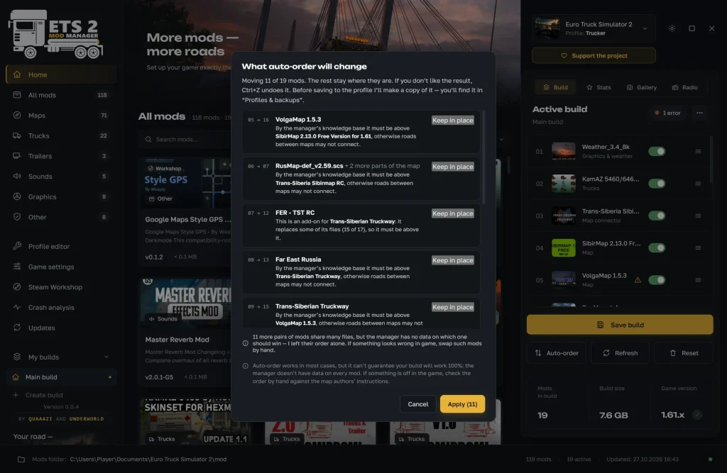 Euro Truck Simulator 2 “ETS2 Mod Manager – Mod manager with local folder and Steam Workshop support” [v0.0.4] - Görsel 1