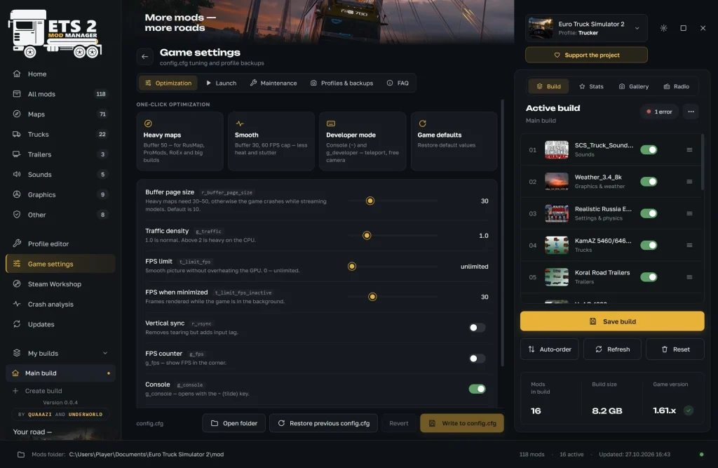 Euro Truck Simulator 2 “ETS2 Mod Manager – Mod manager with local folder and Steam Workshop support” [v0.0.4] - Görsel 2
